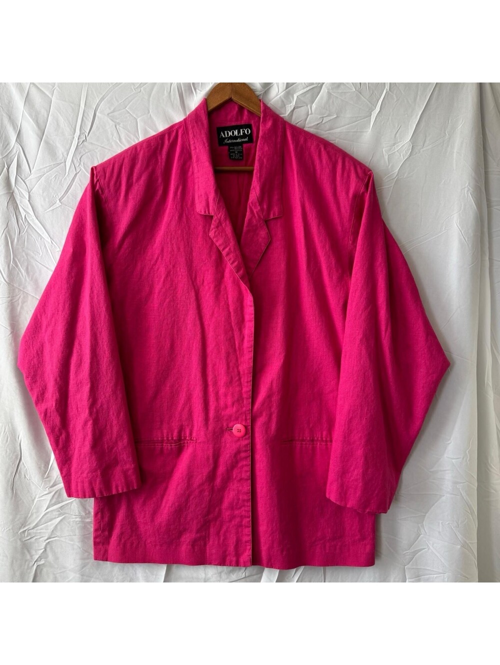 Adolfo International Blazer 14 Hot Pink Linen Cotton Single Button Vintage